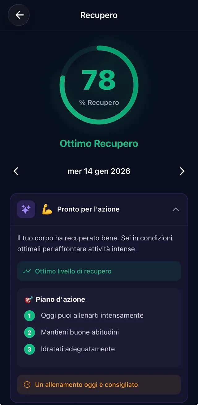 VYDA app — schermata recupero